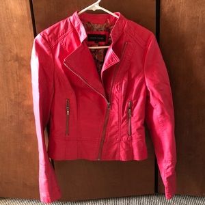 Fuchsia zip-up leather jacket